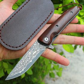 Damascus Camping Survival Tactical Folding Knife Blade Ball Bearing Open Pocket Knife UD405528